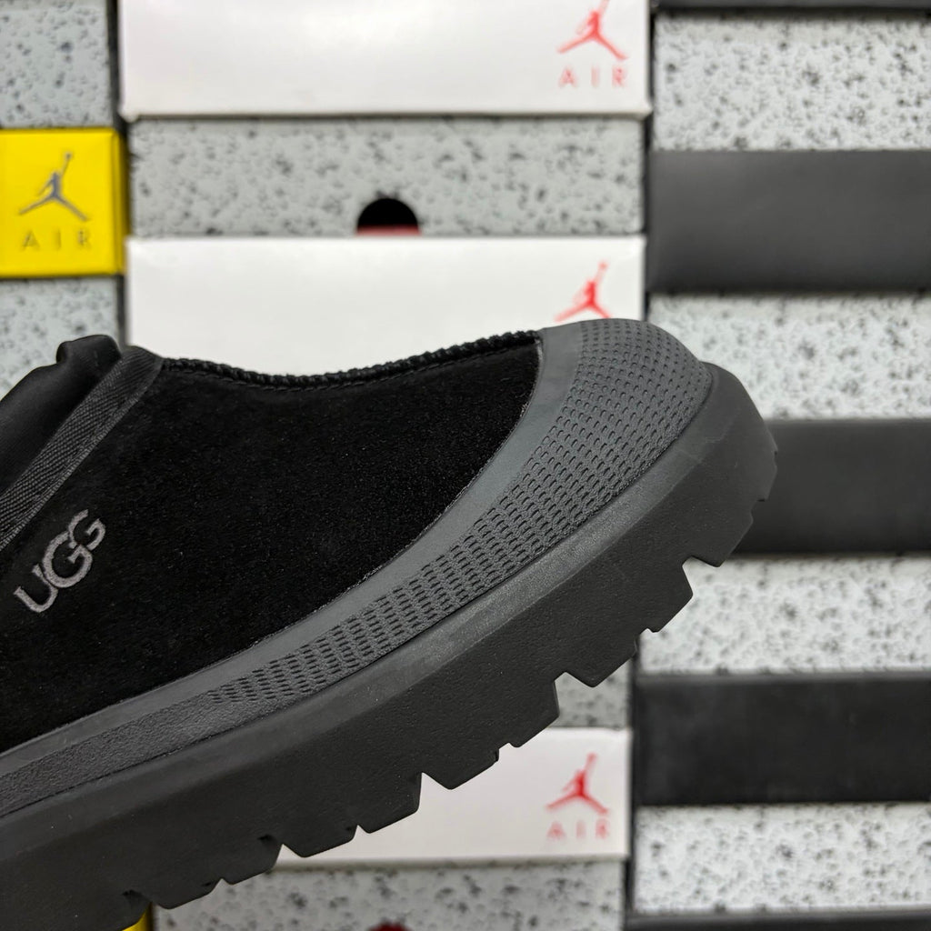 UGG Neumeel Deco Slip-On – Suede Moccasin Sneaker in All Black with Carabiner Collar & Black Lug Sole