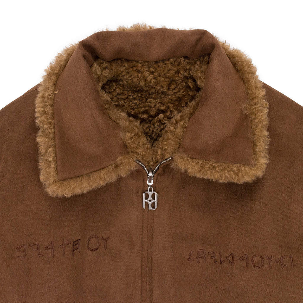 BLUE CARVED LEATHER FUR JACKET
