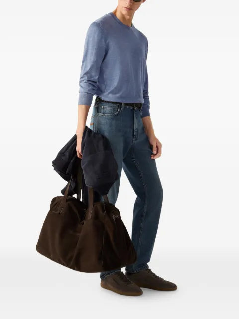 Zegna lilac mixed crew neck sweater in silk, cashmere and linen