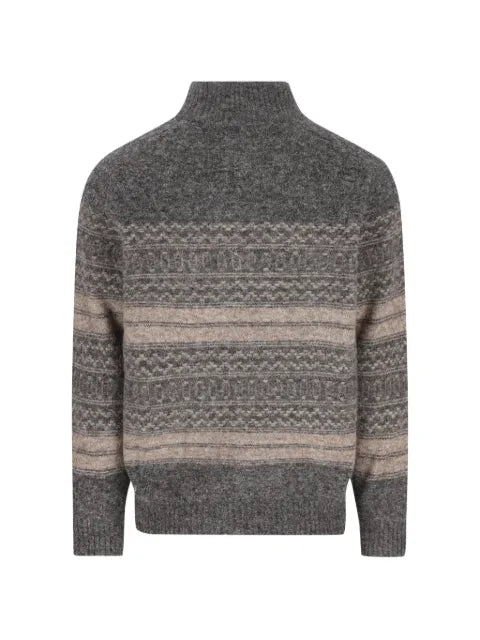 Brunello Cucinelli alpaca, cashmere and wool nordic jacquard high-neck cardigan with zip