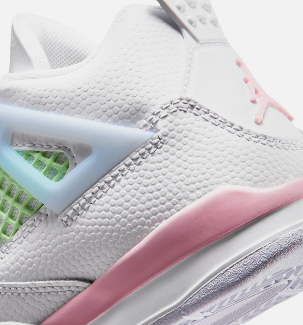 Air Jordan 4 Retro Medium Soft Pink Preschool Lifestyle Shoes - White/Medium Soft Pink/Half Blue