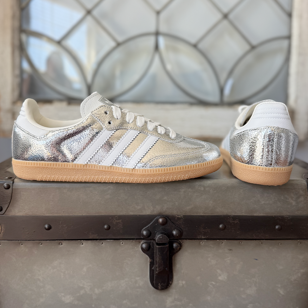 adidas Samba OG Silver Metallic Cracked Leather Women's