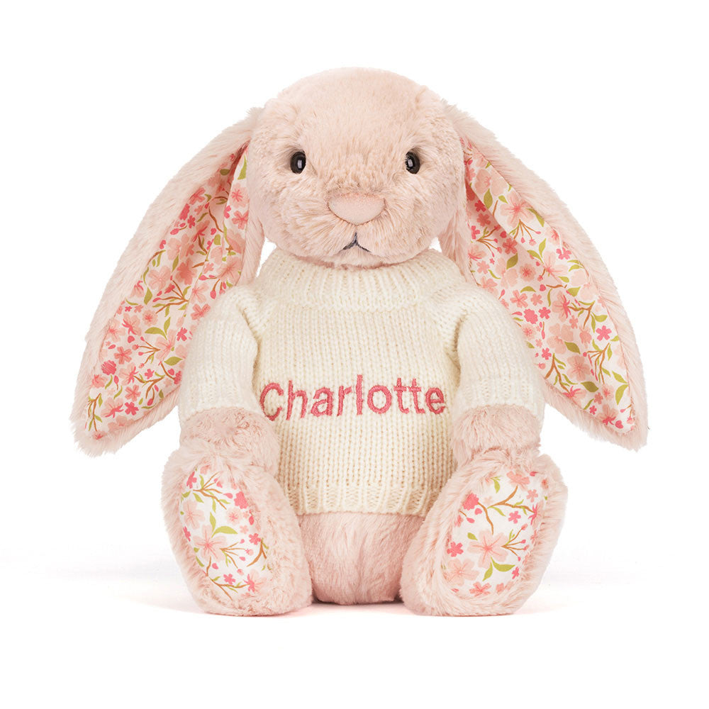 Blossom Blush Bunny 'Cherry' with Personalized Cream Jumper