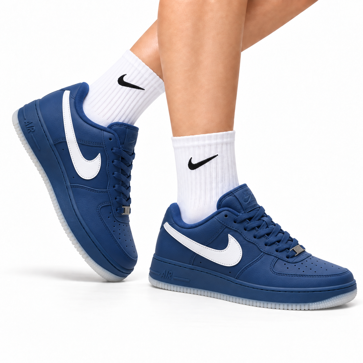 Nike Air Force 1 Low Navy Blue White Unisex Sneakers Style 01
