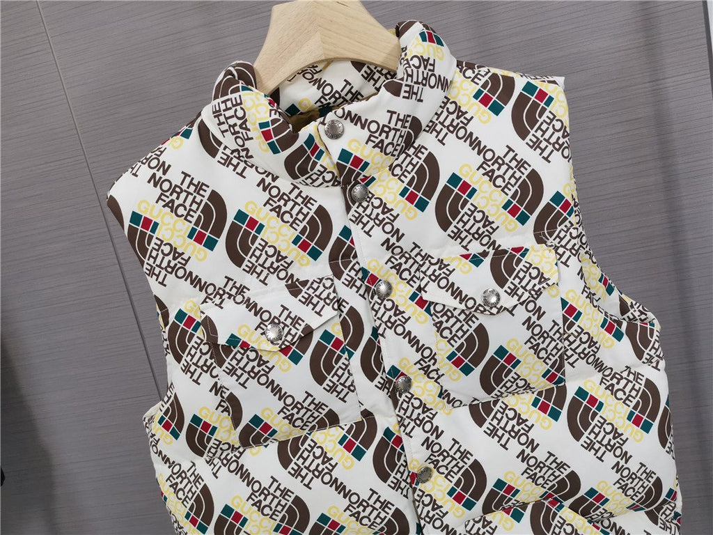 The North Face x Gucci White Diagonal Logo-Print Quilted Vest
