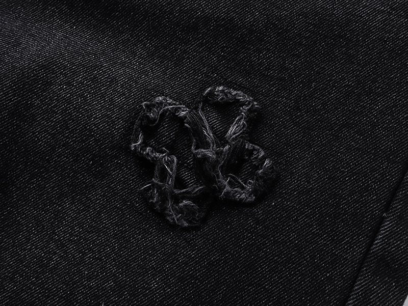 Ksubi Black Distressed Cross Embroidered Straight-Leg Jeans