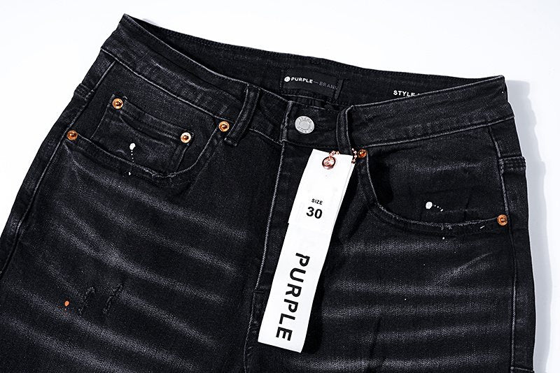 Purple Brand Paint Splatter Distressed Black Jeans