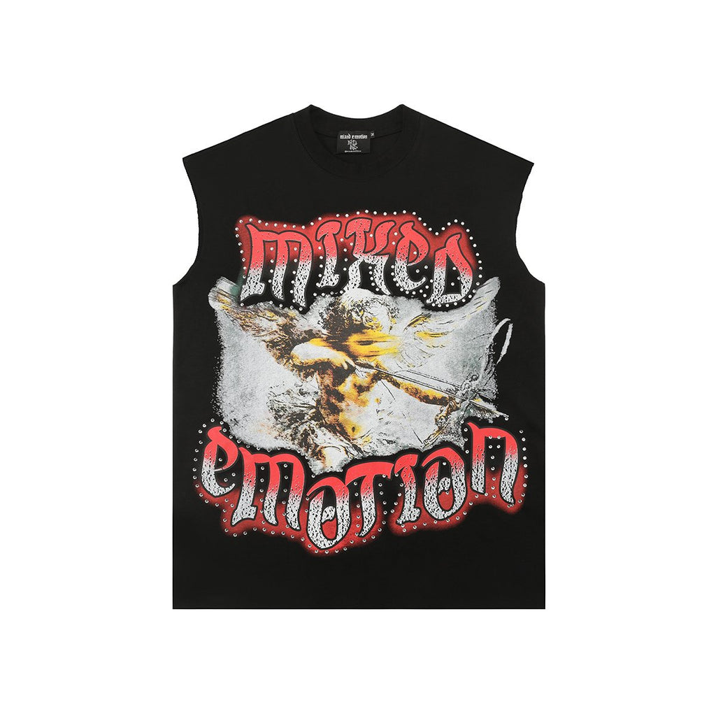 MIXED EMOTION Gothic Rhinestone Sleeveless Graphic T-Shirt