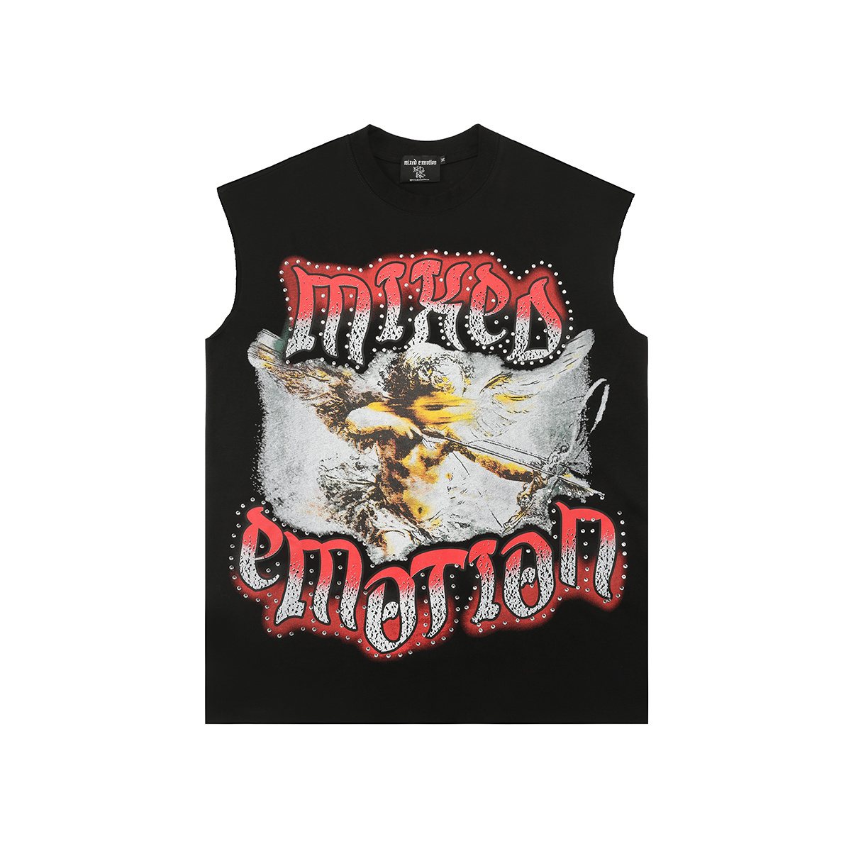 MIXED EMOTION Gothic Rhinestone Sleeveless Graphic T-Shirt