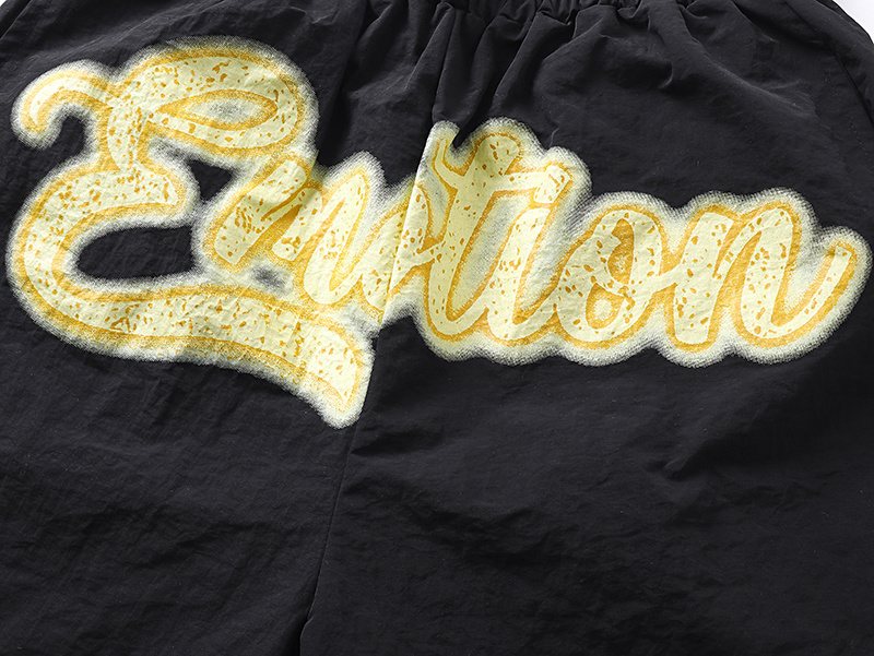 MIXED EMOTION Black Front Graphic Appliqué Shorts