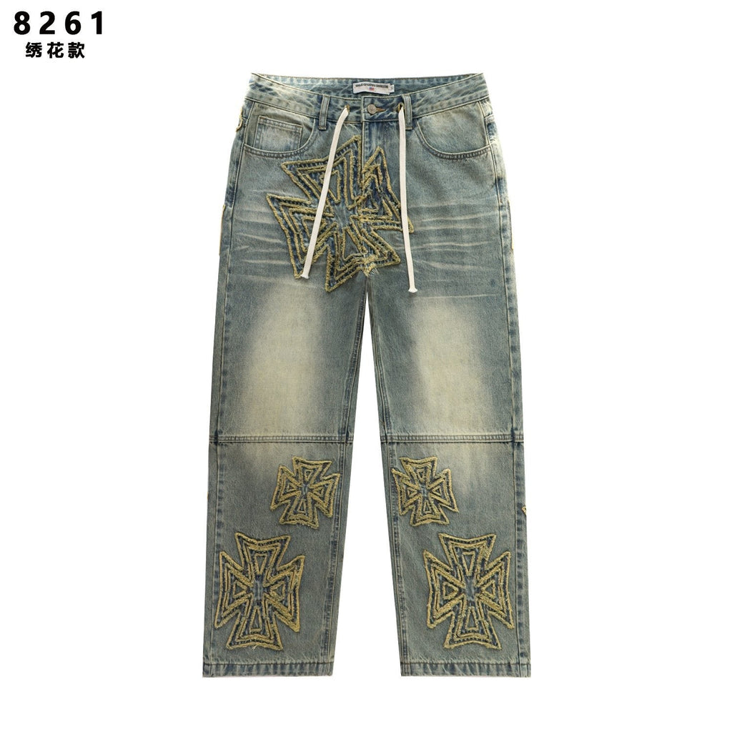 Vale Forever Embroidered Letter Washed Jeans