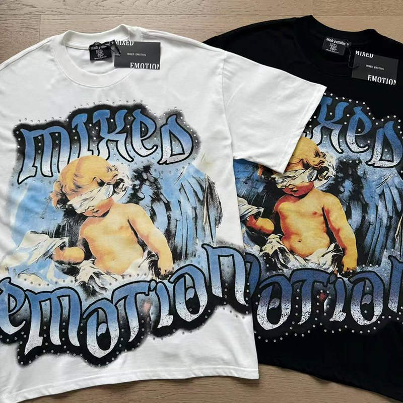 MIXED EMOTION Angel Rhinestone-Style Graphic T-Shirt
