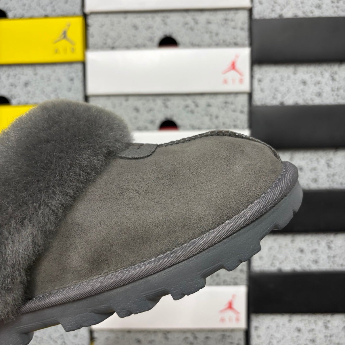 UGG Scuffette Suede Slipper Mule with Cream Shearling Collar & Embossed UGG Logo in Chestnut