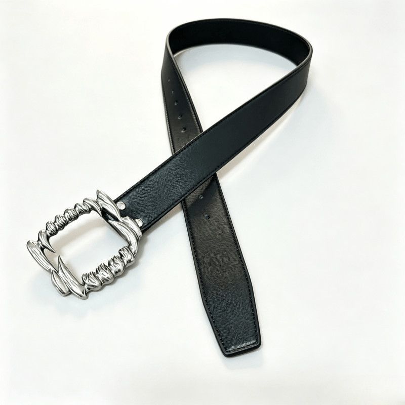 Metal Fangs Buckle Leather Belt Dark Vintage Punk Y2K Cowhide Waist