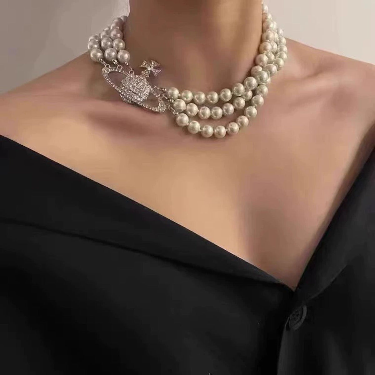 Vivienne Westwood Style Triple Pearl Orb Necklace