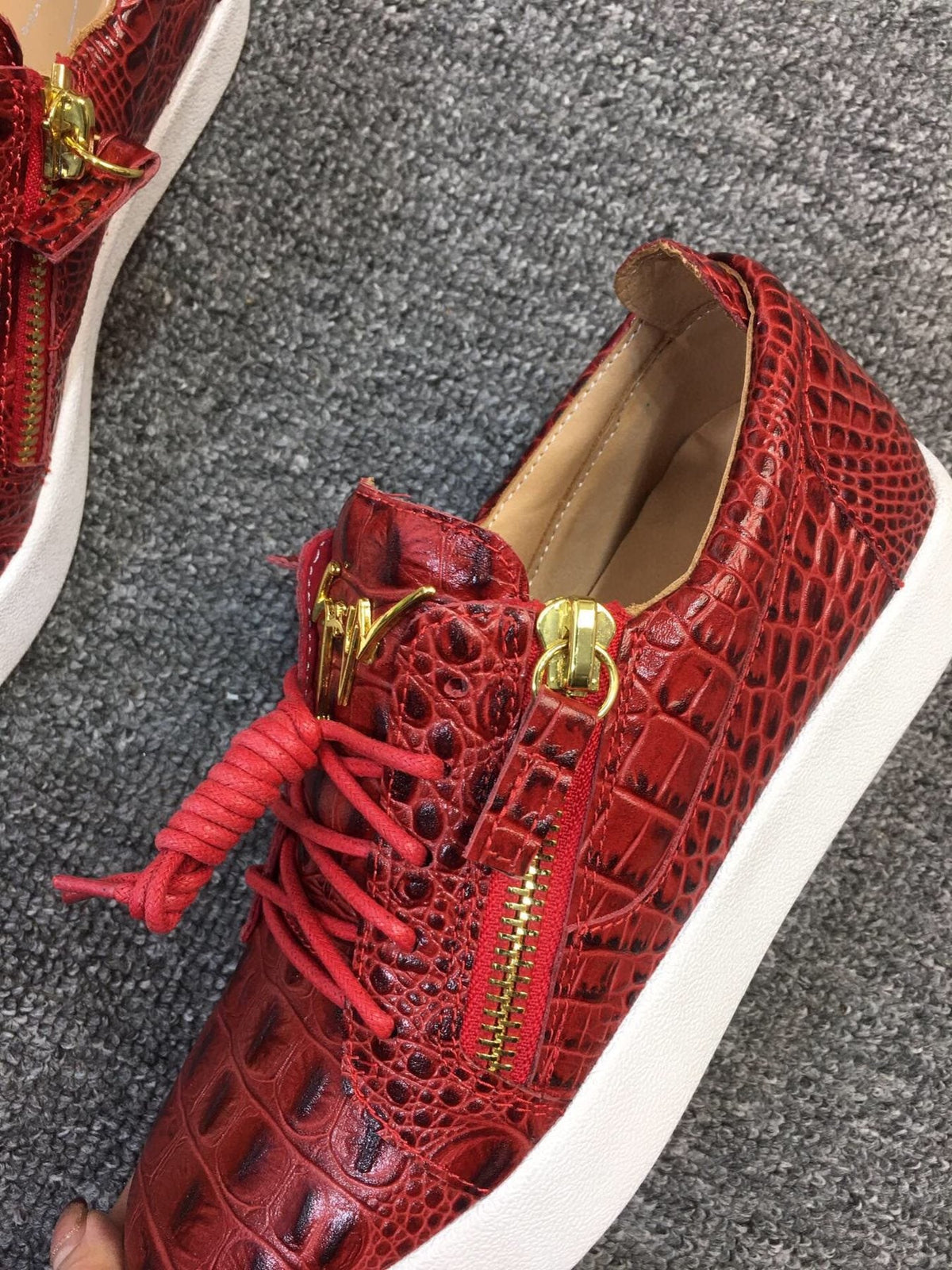 Giuseppe Zanotti Red Croc-Embossed Low-Top Sneakers