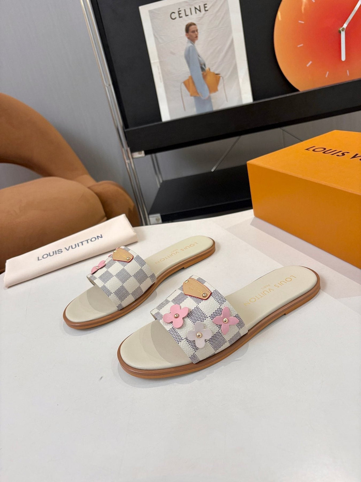 Louis Vuitton Checkerboard Floral Slide Sandals