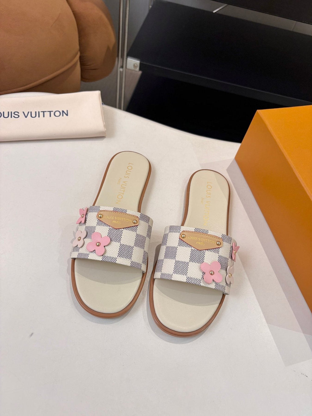 Louis Vuitton Checkerboard Floral Slide Sandals
