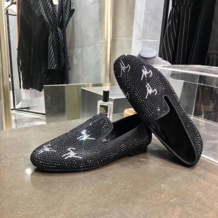 Giuseppe Zanotti Black Studded Velvet Slip-On Loafers