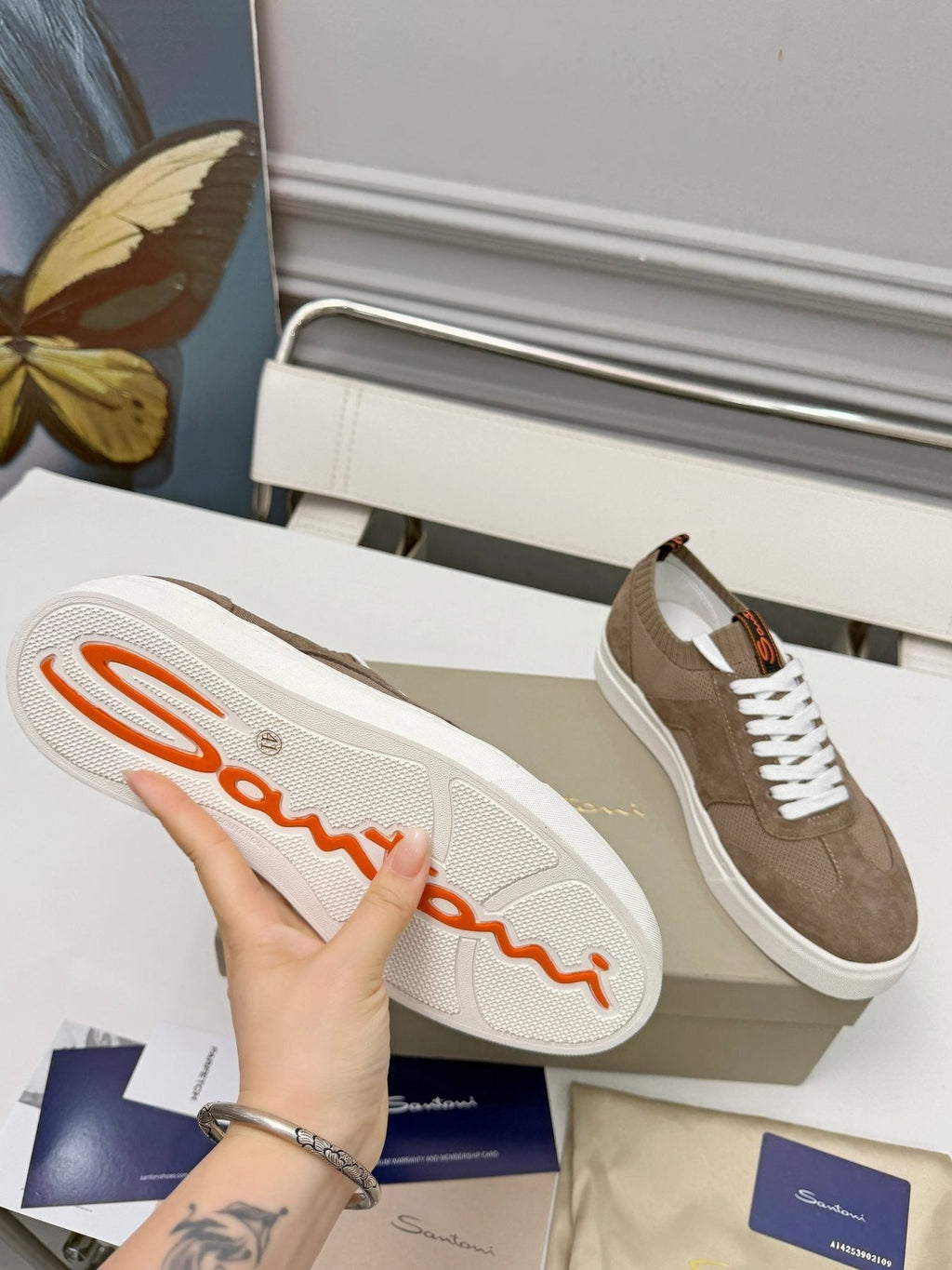 Santoni Taupe Brown Low-Top Sneakers