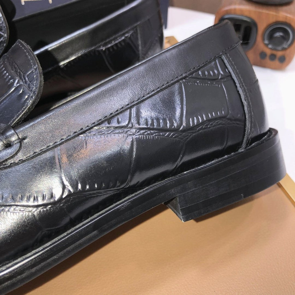 Dior Black Croc-Embossed Logo Loafers