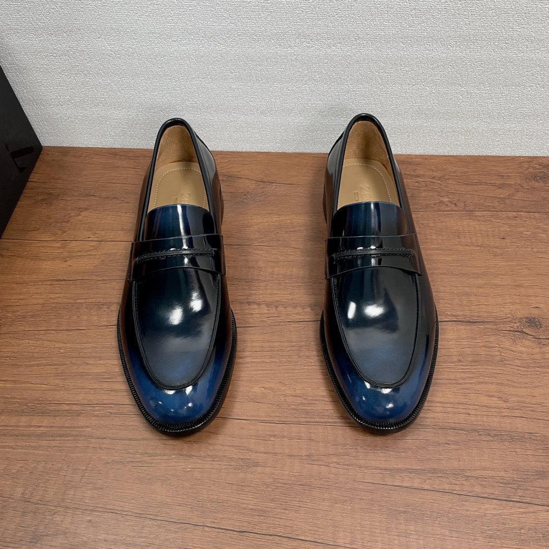 Zegna Men's Dark Navy Leather Loafers