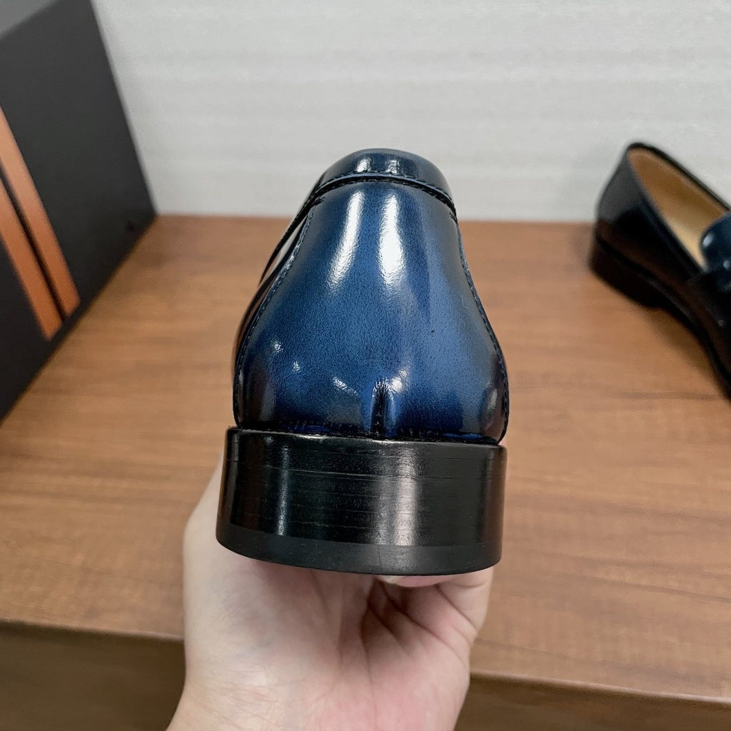 Zegna Men's Dark Navy Leather Loafers