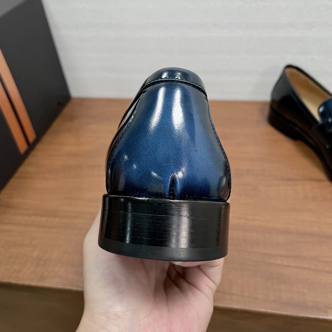 Zegna Men's Dark Navy Leather Loafers