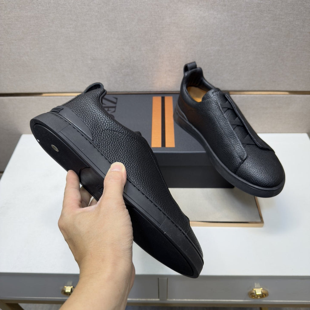 Zegna Men's Black Textured Slip-On Sneakers