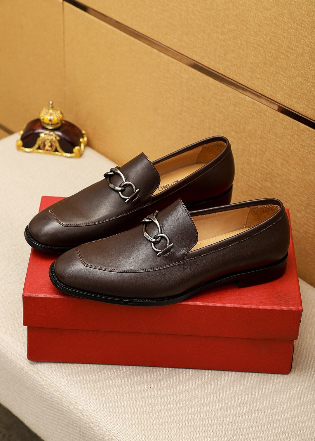 Ferragamo Brown Hardware Loafers