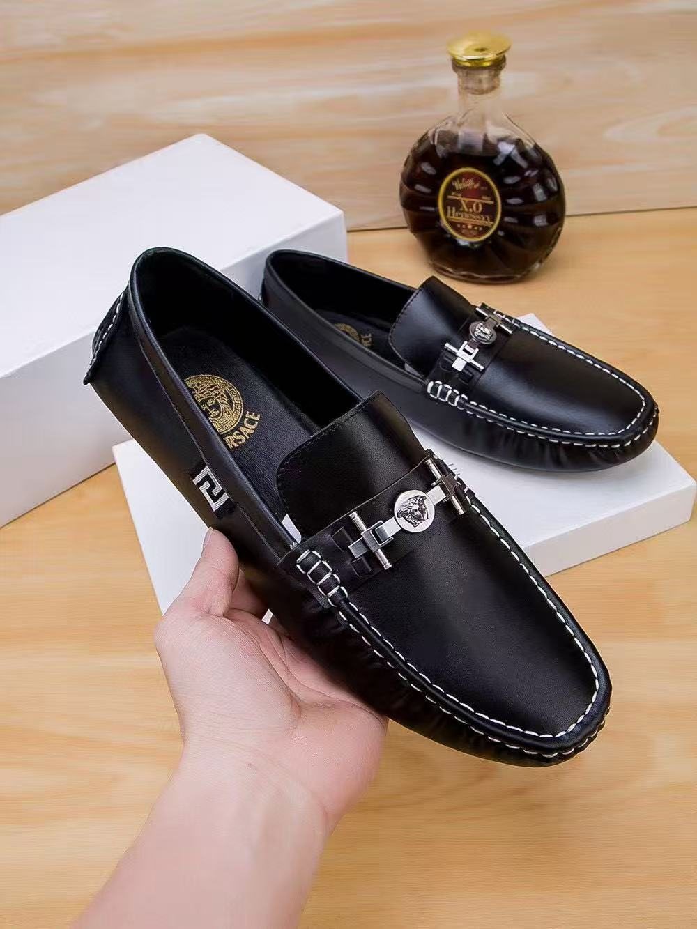 Versace Black Metal-Accent Loafers