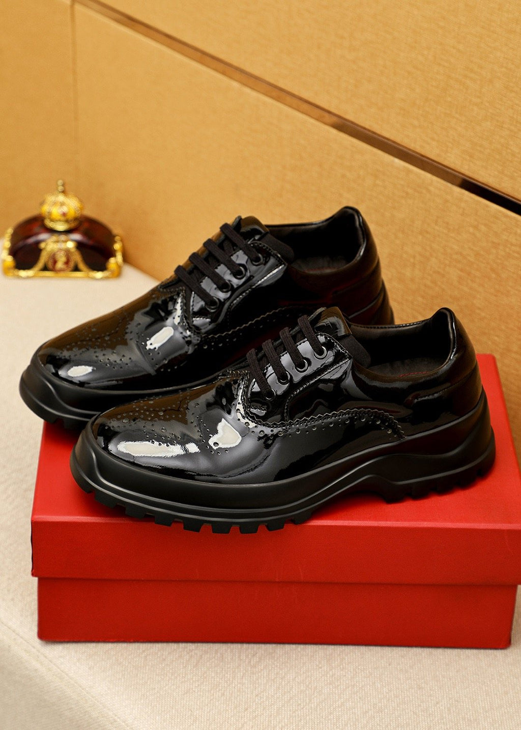 Ferragamo Black Patent Lace-Up Shoes