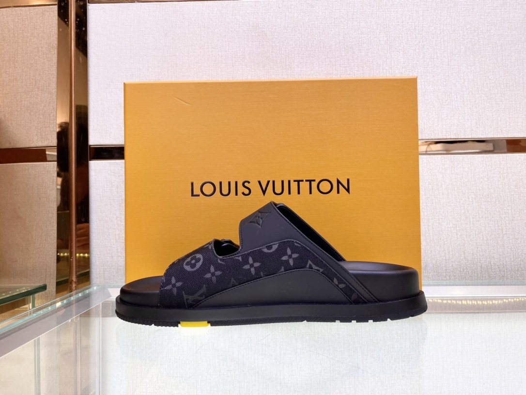 Louis Vuitton Monogram Buckle Slide Sandals - Fine-Textured Rubber Outsole