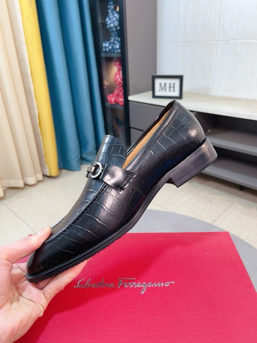 Ferragamo Black Embossed Bit Loafers