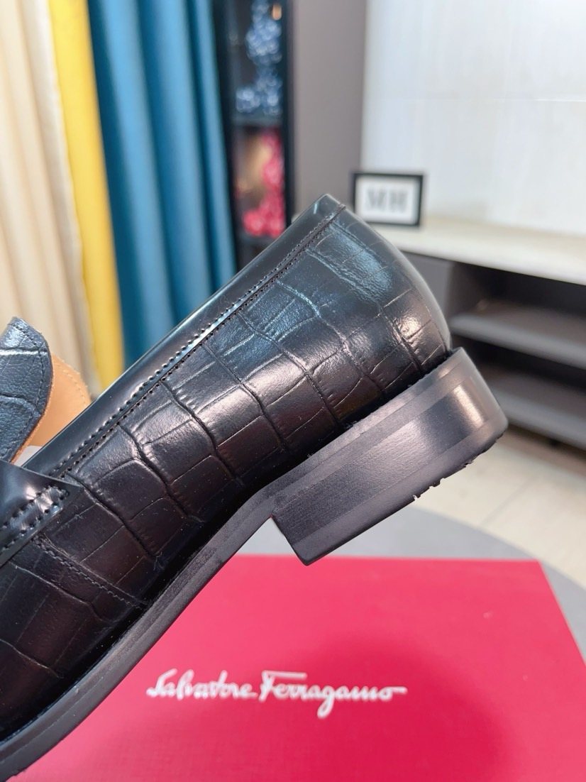 Ferragamo Black Embossed Bit Loafers