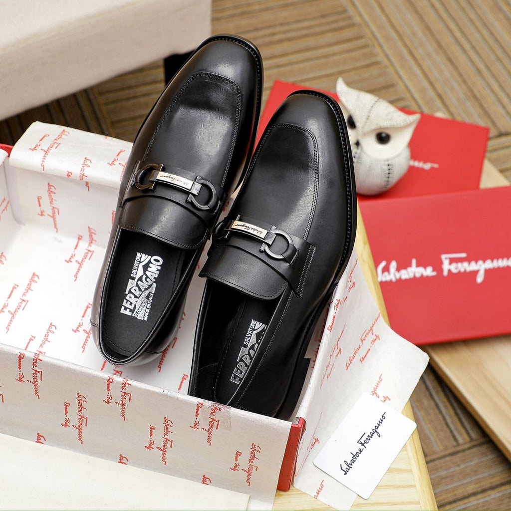 Ferragamo Black Metal Bit Loafers - Slip-On Design
