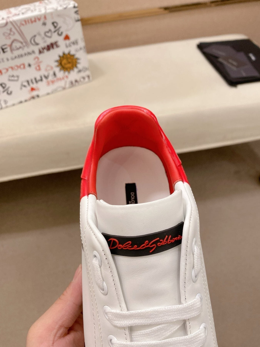 Dolce & Gabbana Men's Graphic Heel Low-Top Sneakers - White, Red & Black