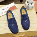 Loro Piana Navy Blue Metal-Bar Loafers