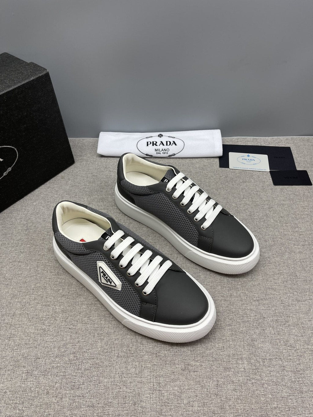 Prada Men's Triangle Patch Low-Top Sneakers - Padded Collar