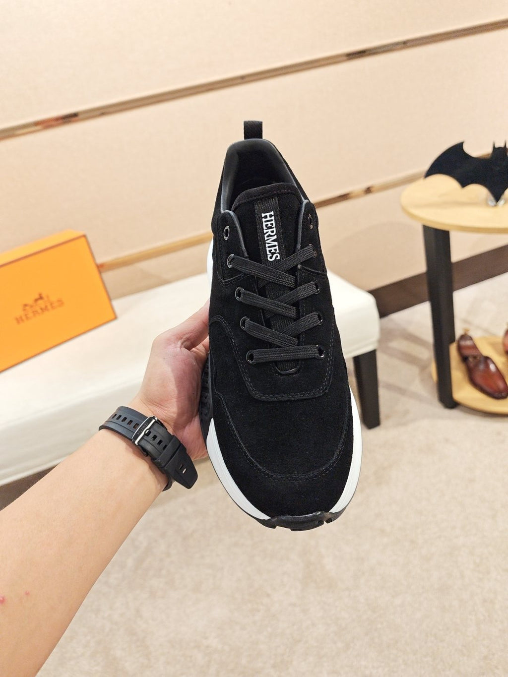 Hermès Lace-Up Sculpted-Sole Sneakers