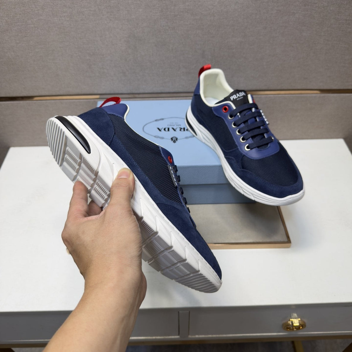 Prada Men's Paneled Low-Top Sneakers