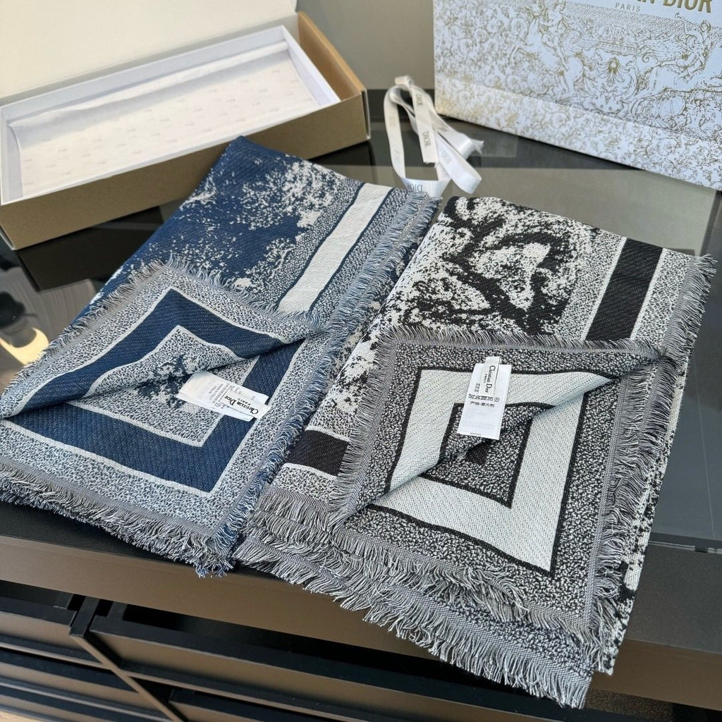 Dior Fringed Animal Print Square Scarf