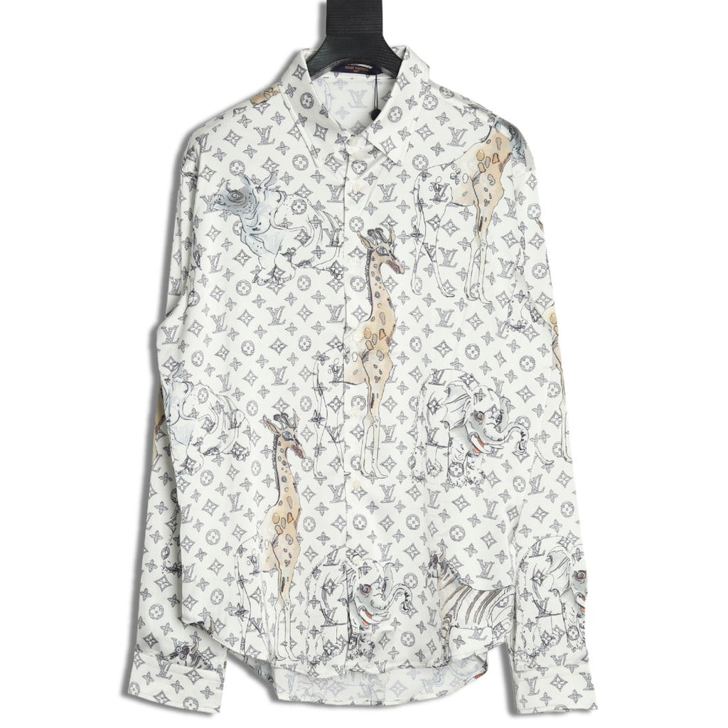 Louis Vuitton Animal and Monogram-Style Long-Sleeve Shirt - White