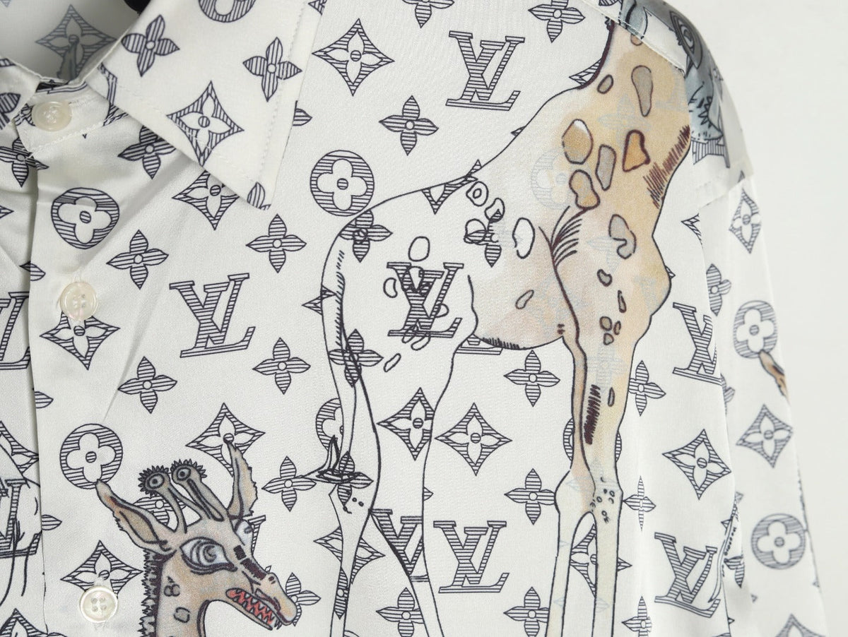 Louis Vuitton Animal and Monogram-Style Long-Sleeve Shirt - White