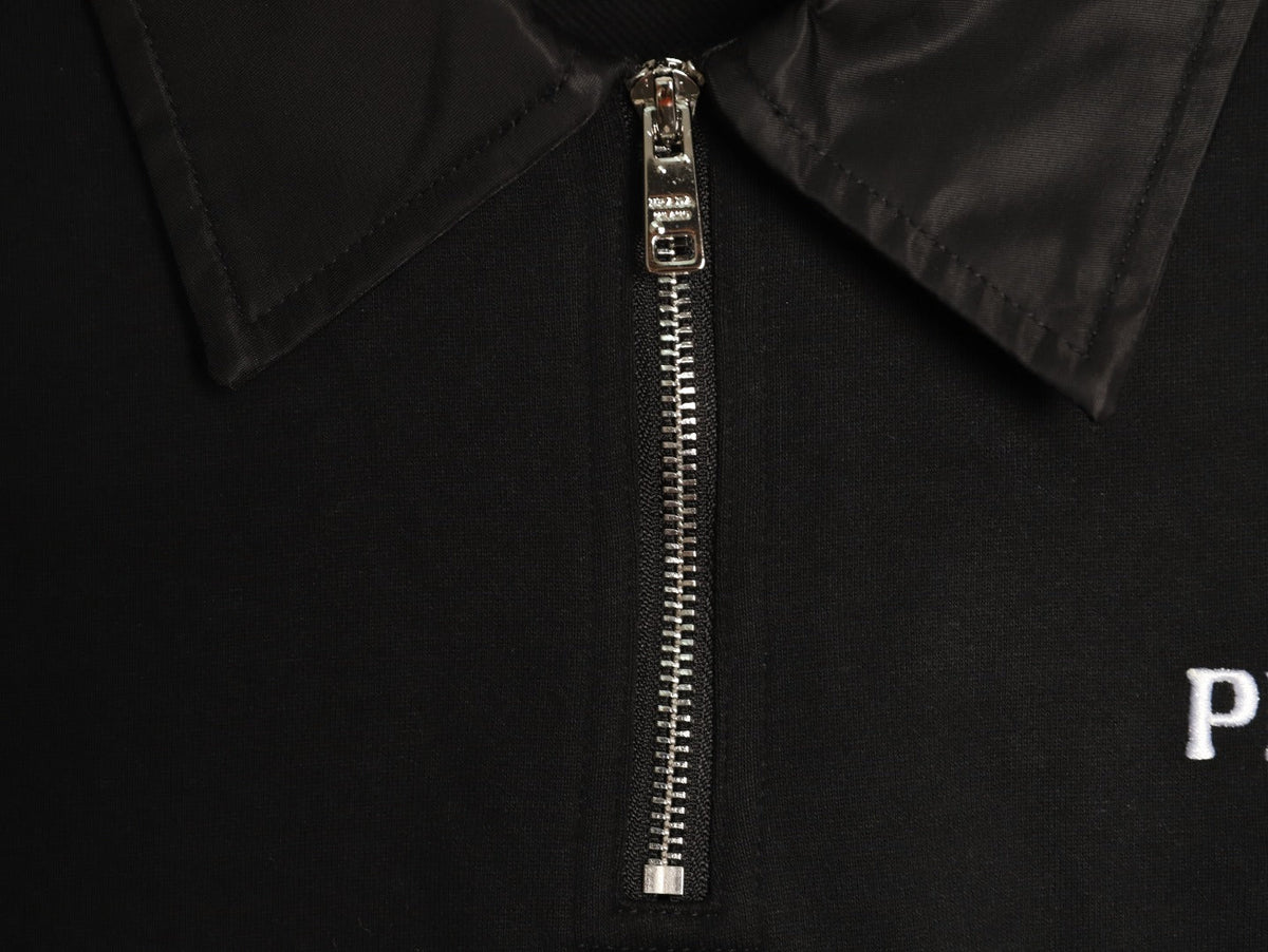 Prada Logo-Detail Collared Half-Zip Sweatshirt - Black